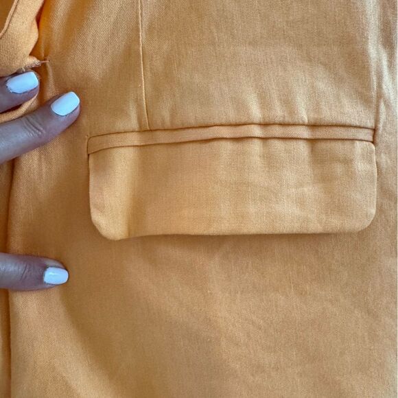 H&M Women Blazer Jacket Linen Blend Oversized Long Orange Salmon Peach Small - Picture 6 of 8
